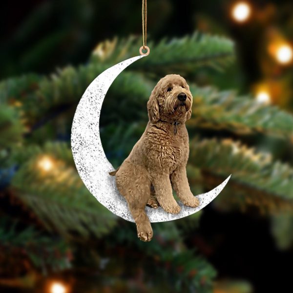 Goldendoodle-Sit On The Moon-Two Sided Christmas Plastic Hanging Ornament