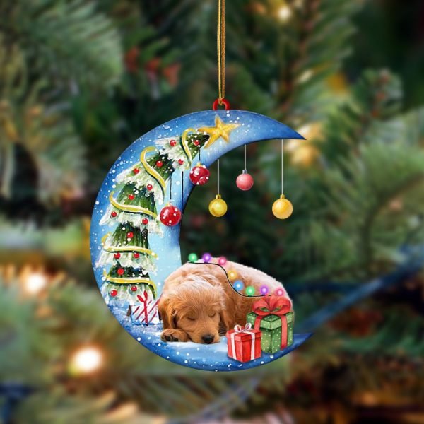 Goldendoodle-Sleep On The Moon Christmas Two Sided Christmas Plastic Hanging Ornament