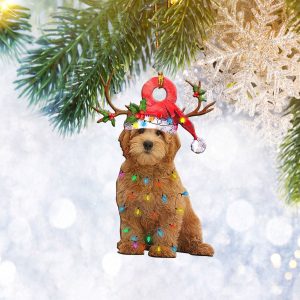 Goldendoodle Christmas Reindeer Ornament Flat 2d, Dog…