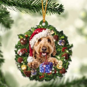 Goldendoodle With Santa Hat  Christmas Dog Ornaments  Best Xmas Gifts