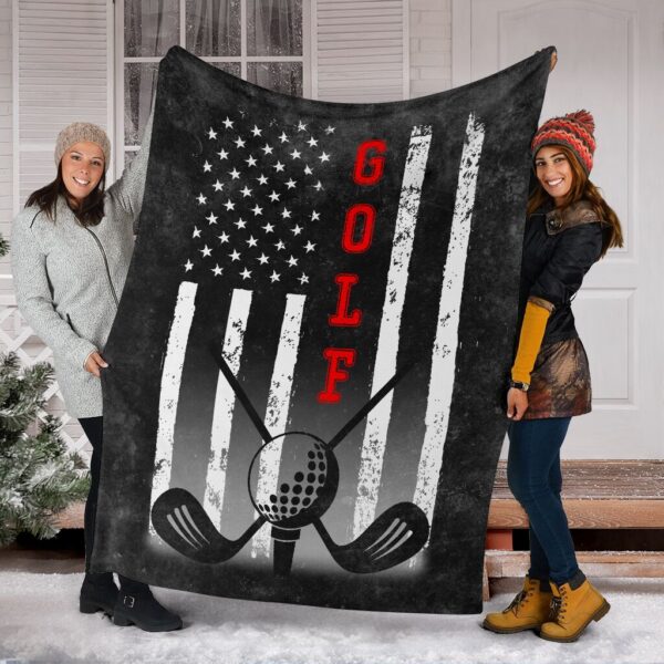Golf American Usa Flag Black Fleece Throw Blanket – Throw Blankets For Couch – Soft And Cozy Blanket