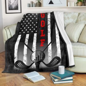 Golf American Usa Flag Black Fleece Throw Blanket - Throw Blankets For Couch - Soft And Cozy Blanket
