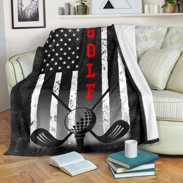 Golf American Usa Flag Black Fleece Throw Blanket – Throw Blankets For Couch – Soft And Cozy Blanket