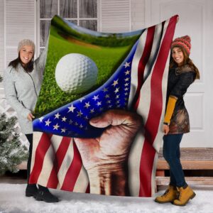 Golf Hand Usa Flag Fleece Throw Blanket…