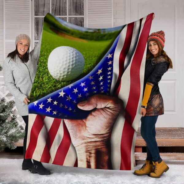 Golf Hand Usa Flag Fleece Throw Blanket – Throw Blankets For Couch – Soft And Cozy Blanket