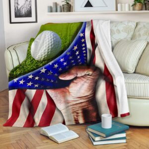 Golf Hand Usa Flag Fleece Throw Blanket - Throw Blankets For Couch - Soft And Cozy Blanket