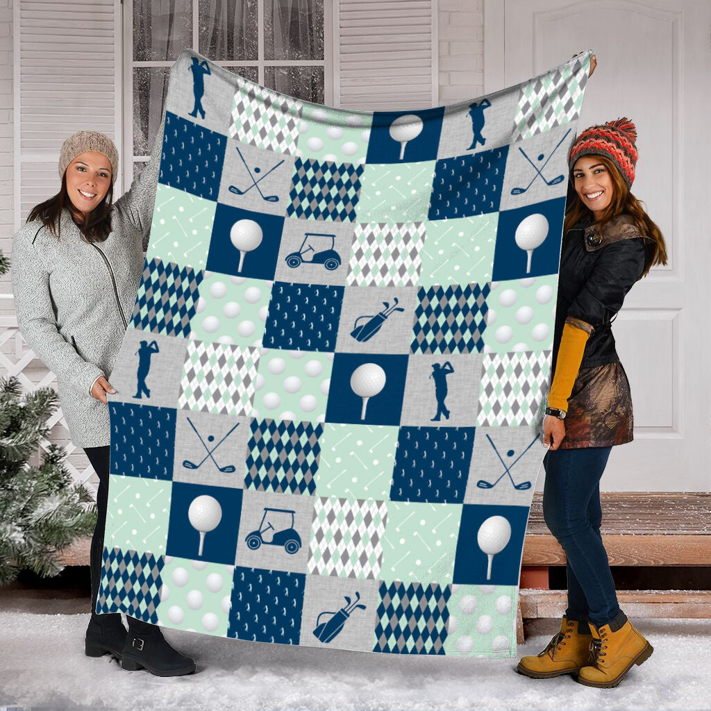 Golf Line Plaid Background Navy Mint Fleece Throw Blanket – Throw Blankets For Couch – Soft And Cozy Blanket