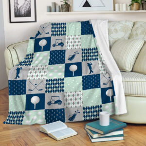 Golf Line Plaid Background Navy Mint Fleece Throw Blanket - Throw Blankets For Couch - Soft And Cozy Blanket
