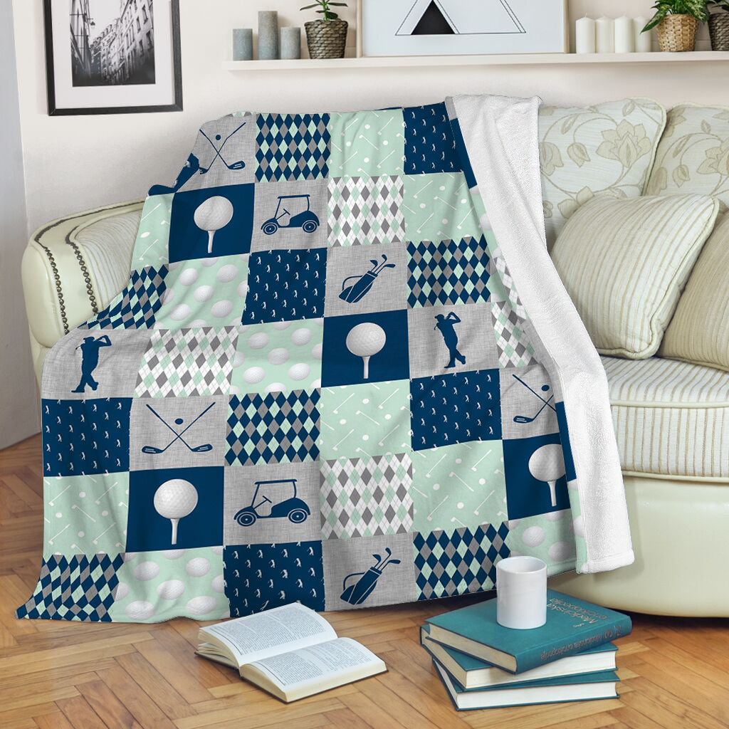 Golf Line Plaid Background Navy Mint Fleece Throw Blanket – Throw Blankets For Couch – Soft And Cozy Blanket