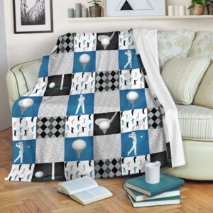 Golf Pattern Blue Fleece Throw Blanket - Throw Blankets For Couch - Soft And Cozy Blanket