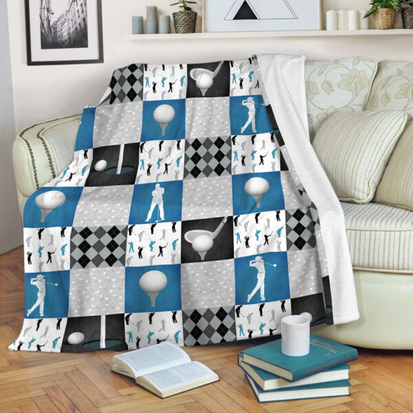 Golf Pattern Blue Fleece Throw Blanket – Throw Blankets For Couch – Soft And Cozy Blanket