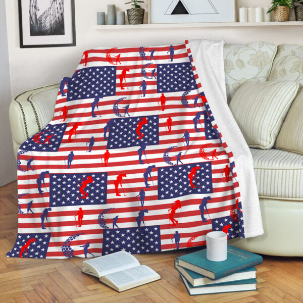 Golf Usa Flag Pattern Fleece Throw Blanket – Throw Blankets For Couch – Soft And Cozy Blanket