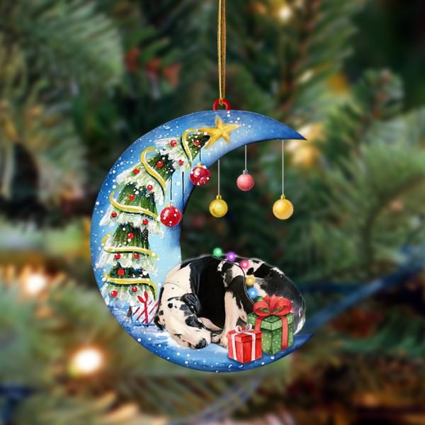 Great Dane-Sleep On The Moon Christmas Two Sided Christmas Plastic Hanging Ornament