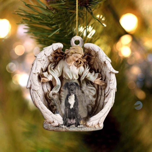 Great Dane Angel Hug Winter Love Two Sided Christmas Plastic Hanging Ornament – Ornaments Hanging Gift