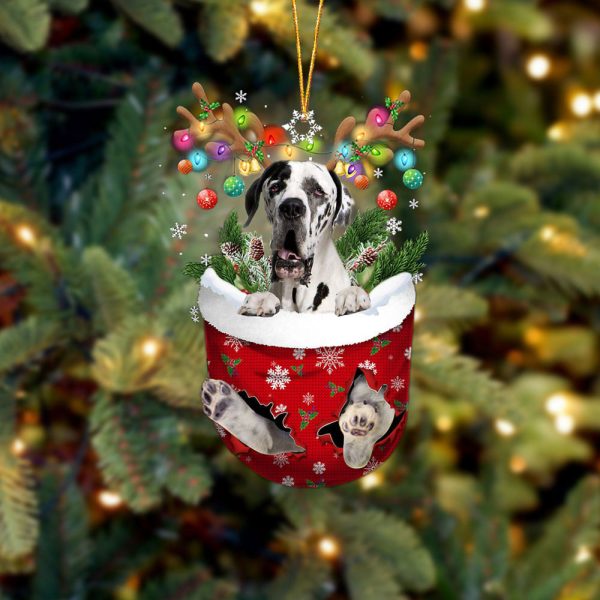 Great Dane In Snow Pocket Christmas Ornament – Dog Memorial Gift – Flat Acrylic Dog Ornament