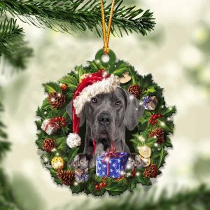 Great Dane With Santa Hat  Christmas Dog Ornaments  Best Xmas Gifts