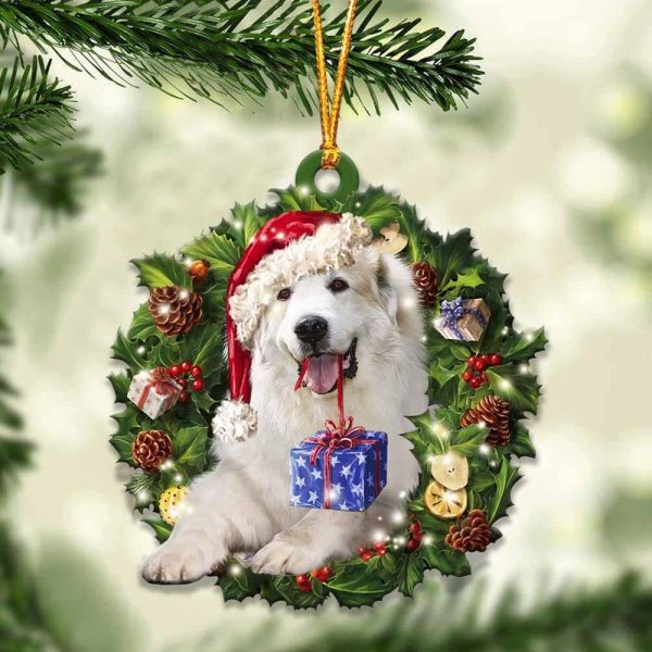 Great Pyrenees With Santa Hat  Christmas Dog Ornaments  Best Xmas Gifts