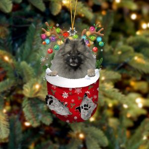 Grey Keeshond In Snow Pocket Christmas Ornament…