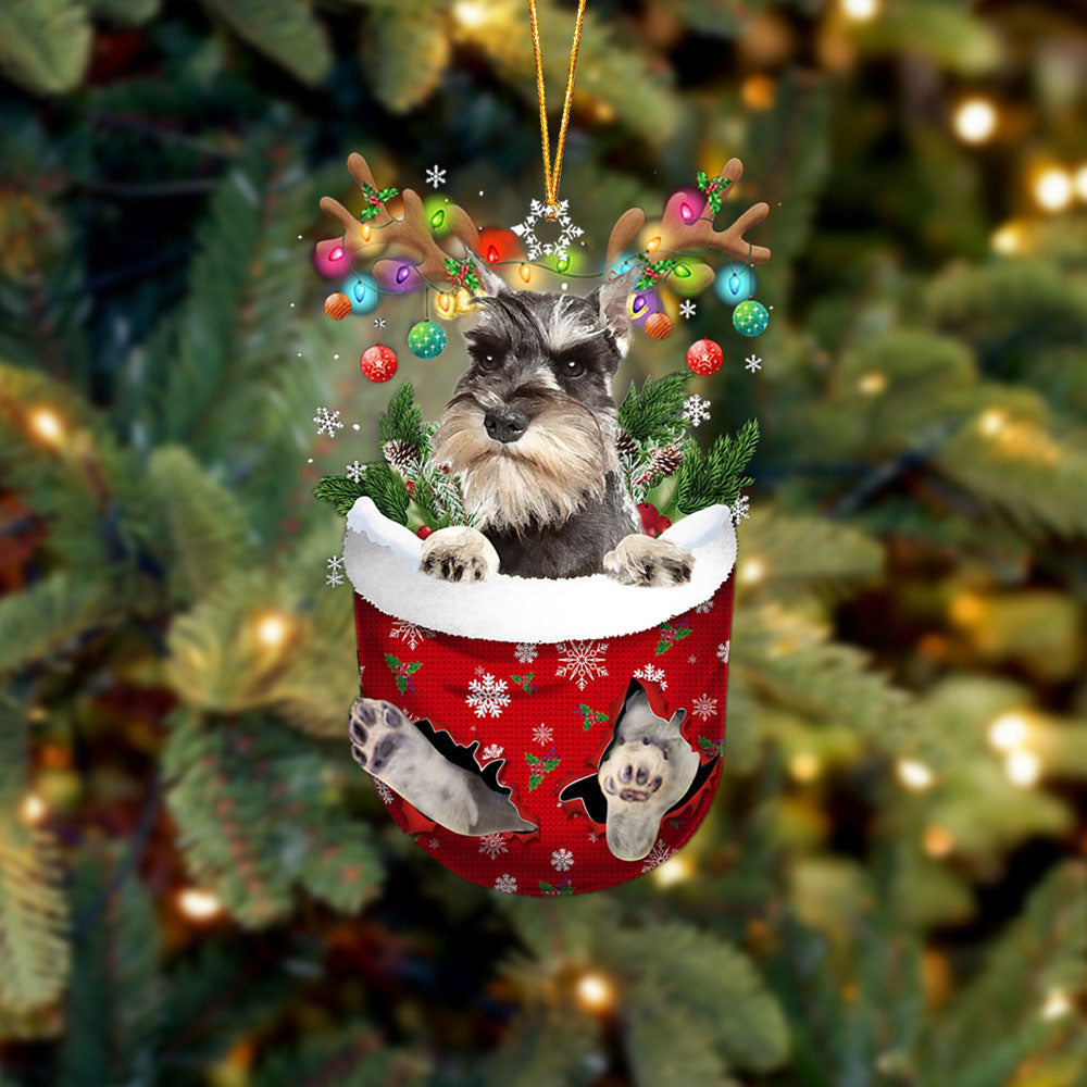 Grey Miniature Schnauzer In Snow Pocket Christmas Ornament – Flat Acrylic Dog Ornament Grey Miniature Schnauzer In Snow Pocket Christmas Ornament – Flat Acrylic Dog Ornament