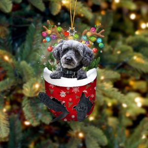Grey Schnoodle In Snow Pocket Christmas Ornament…