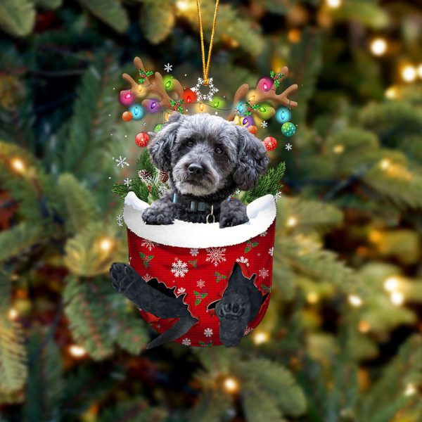 Grey Schnoodle In Snow Pocket Christmas Ornament – Flat Acrylic Dog Ornament