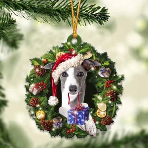 Greyhound With Santa Hat  Christmas Dog Ornaments  Best Xmas Gifts