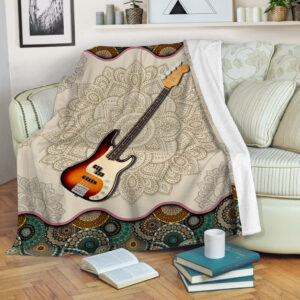 Guitar Bass Vintage Mandala Music Bed Blankets - Fleece Throw Blanket - Best Weighted Blanket For Adults