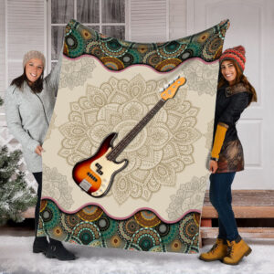 Guitar Bass Vintage Mandala Music Bed Blankets - Fleece Throw Blanket - Best Weighted Blanket For Adults