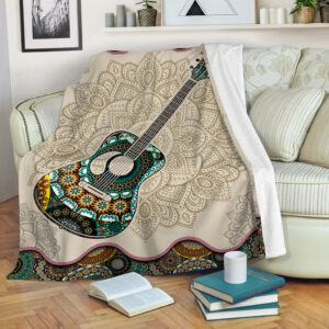 Guitar Vintage Mandala Music Bed Blankets - Fleece Throw Blanket - Best Weighted Blanket For Adults