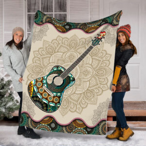 Guitar Vintage Mandala Music Bed Blankets - Fleece Throw Blanket - Best Weighted Blanket For Adults