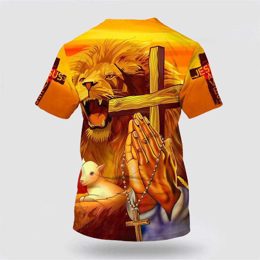 Hand Prayer Jesus Lion And The Lamb All Over Print 3D T Shirt – Gifts For Jesus Lovers