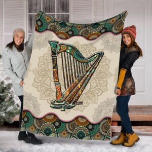 Harp Vintage Mandala Music Bed Blankets - Fleece Throw Blanket - Best Weighted Blanket For Adults