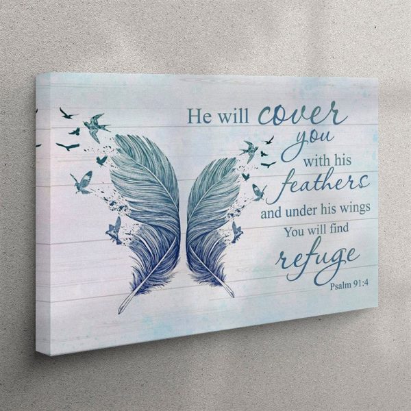 He Will Cover You With His Feathers Psalm 914 Bible Verse Canvas Wall Art