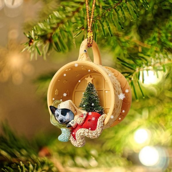 Heeler Sleeping In A Tiny Cup Christmas Holiday-Two Sided Christmas Plastic Hanging Ornament