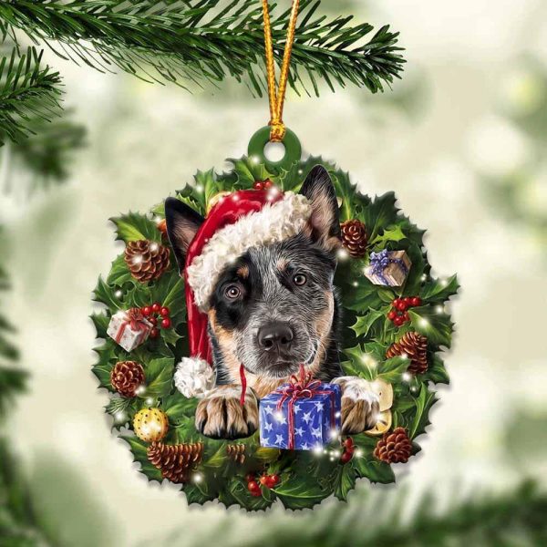 Heeler With Santa Hat  Christmas Dog Ornaments  Best Xmas Gifts