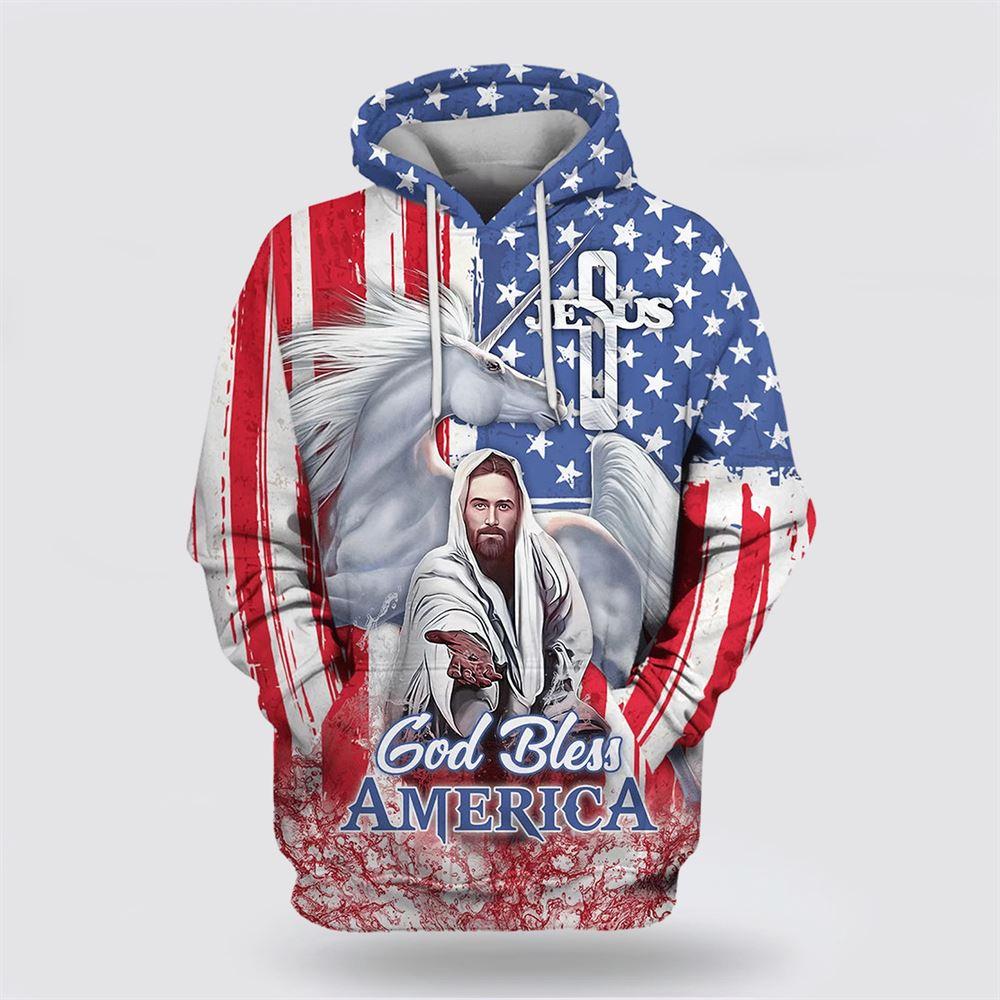 Horse With Jesus Hand All Over Print 3D Hoodie One Nation Under God All Over Print 3D Hoodie – Gifts For Christians