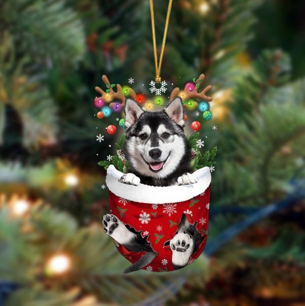 Husky-In Christmas Pocket Two Sides Christmas Plastic Hanging Ornament – Dog Memorial Gift