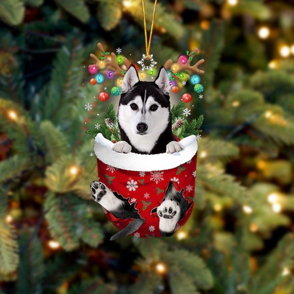 Husky  In Snow Pocket Christmas Ornament – Christmas Gift For Friends – Flat Acrylic Dog Ornament