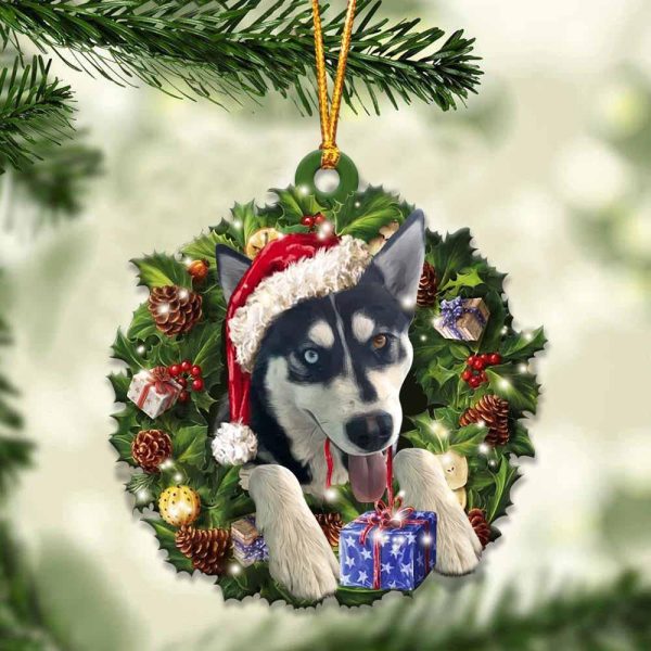 Husky With Santa Hat  Christmas Dog Ornaments  Best Xmas Gifts