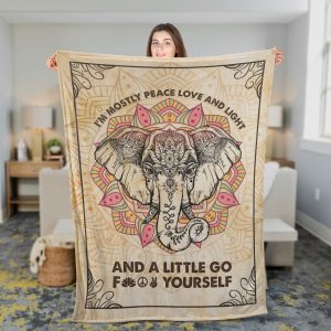 I’m Mostly Peace Love And Light And A Little Go Elephant Fleece Throw Blanket Throw Blankets For Couch Best Blanket For All Seasons