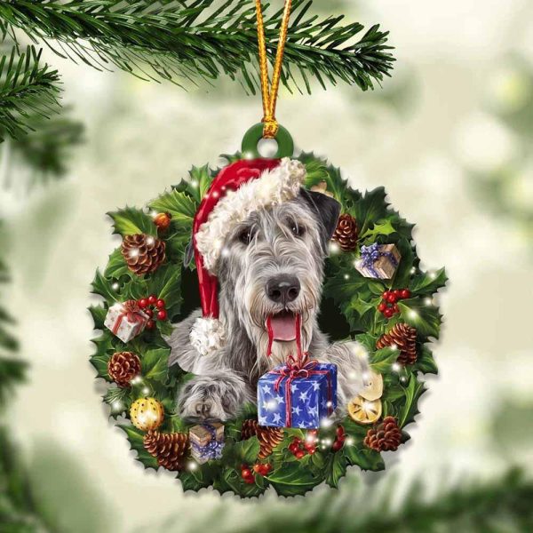 Irish Wolfhound With Santa Hat  Christmas Dog Ornaments  Best Xmas Gifts