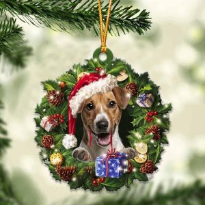 Jack Russell Terrier With Santa Hat  Christmas Dog Ornaments  Best Xmas Gifts