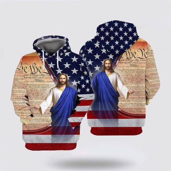 Jesus American Flag All Over Print Hoodie Shirt – Gifts For Christian Families