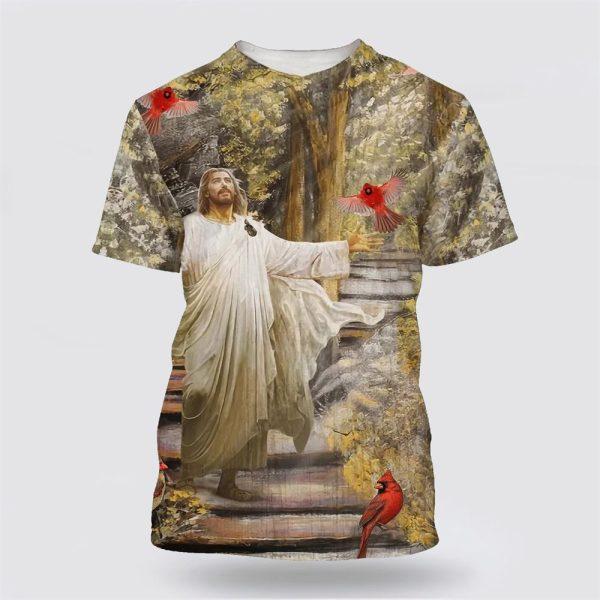 Jesus And Cardinal All Over Print 3D T Shirt – Gifts For Christians