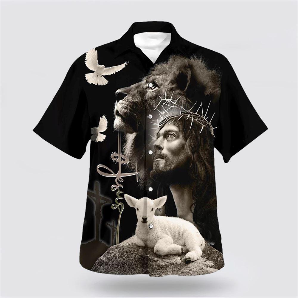 Jesus And Lion And Sheep Hawaiian Shirt – Gifts For Christians Jesus And Lion And Sheep Hawaiian Shirt – Gifts For Christians
