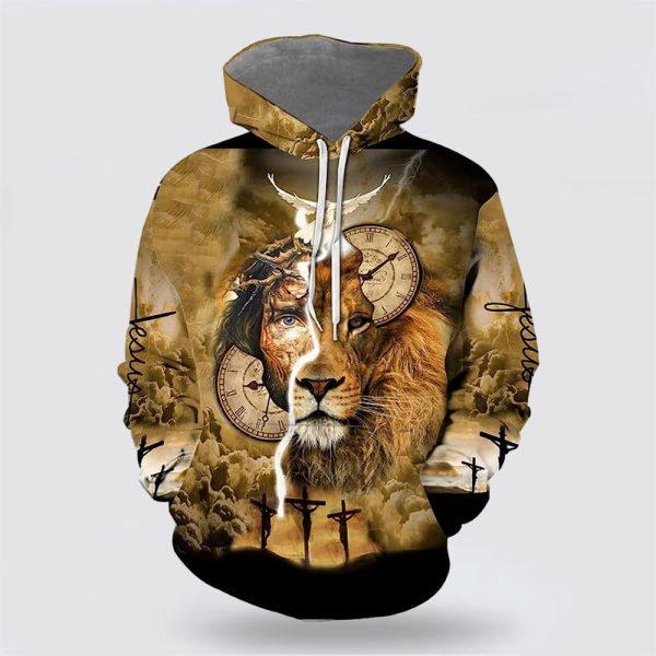 Jesus And Lion Half Face All Over Print 3D Hoodie – Gifts For Christian Families