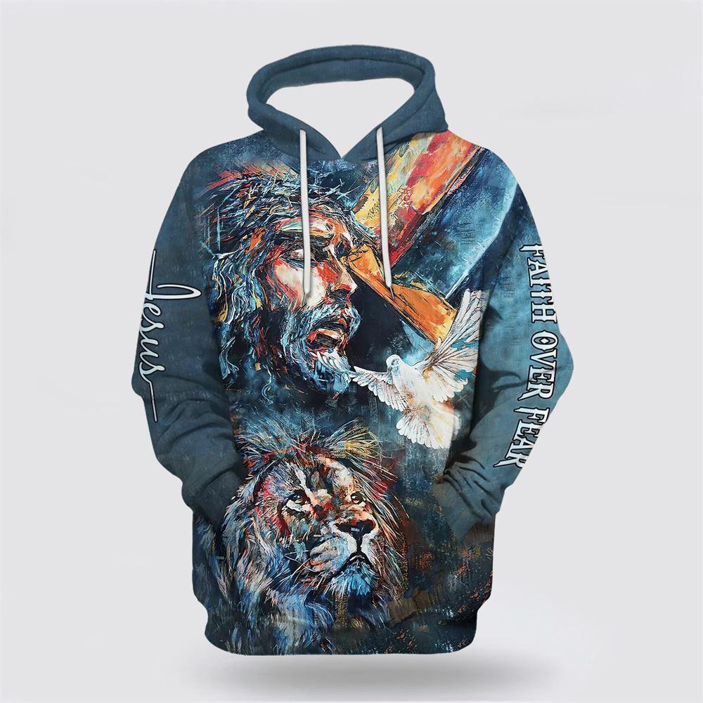 Jesus And Lion Of Judah Faith Over Fear All Over Print 3D Hoodie – Gifts For Christian Families Jesus And Lion Of Judah Faith Over Fear All Over Print 3D Hoodie – Gifts For Christian Families