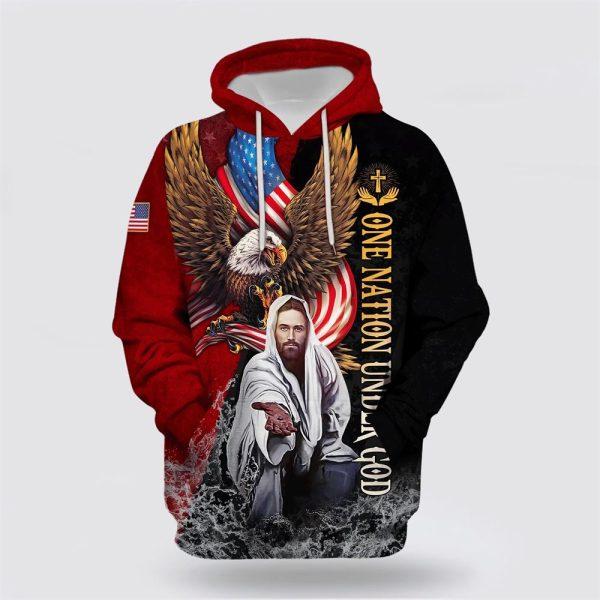 Jesus And The Christ Angel One Nation Under God All Over Print 3D Hoodie – Gifts For Christian Families