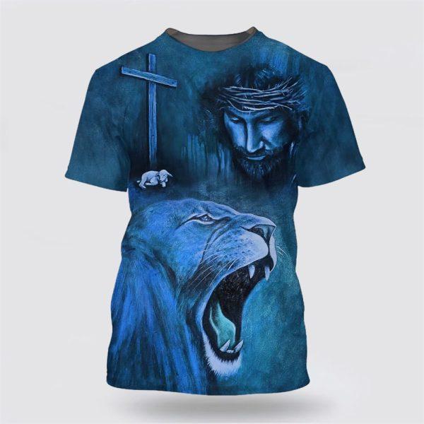 Jesus And The Lion Of Judah All Over Print 3D T Shirt For Men – Gifts For Christians