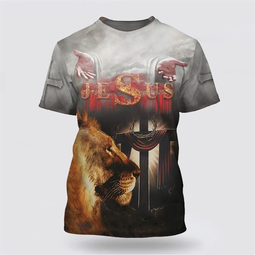 Jesus Arms Open Lion Cross All Over Print 3D T Shirt – Gifts For Christians Jesus Arms Open Lion Cross All Over Print 3D T Shirt – Gifts For Christians